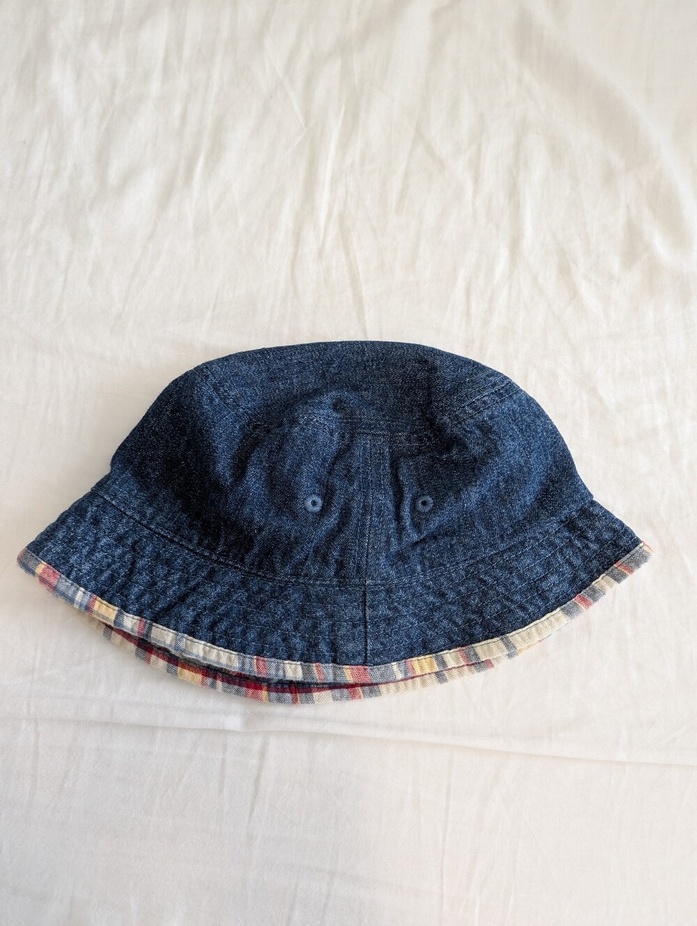 Kids Denim & Plaid Reversible Bucket Hat